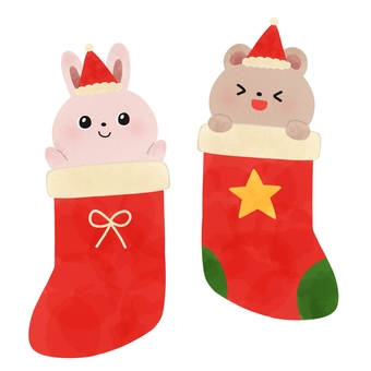 クリスマス靴下とうさくま クリスマス,靴下,うさぎ,くま,動物,サンタ,帽子,絵本,可愛い,ゆるいのイラスト素材