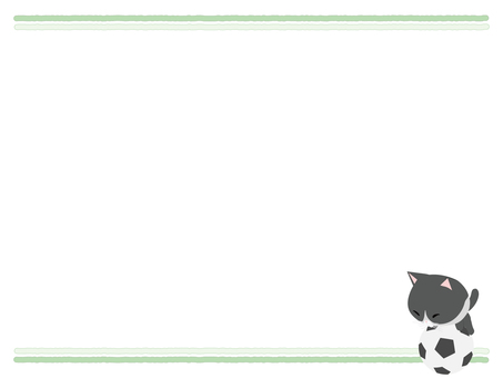 サッカーボールとはちわれ猫／フレーム サッカー,ボール,猫,はちわれ,動物,かわいい,スポーツ,フレームのイラスト素材