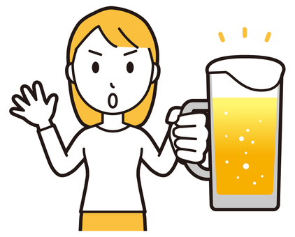  ロングヘア女性(黄)-416-バスト ビール,注意,女性,女の子,人物,かわいい,説明,警告,表情,感情のイラスト素材