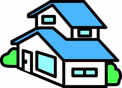 一軒家シンプル 一軒家,自宅,二階建て,立体,屋根,青,窓,デフォルメ,シンプルのイラスト素材