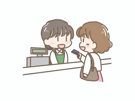 カードで支払いをする女性 カード,クレジットカード,クレカ,レジ,支払い,女の子,女性,人物,支払う,キャッシュレスのイラスト素材