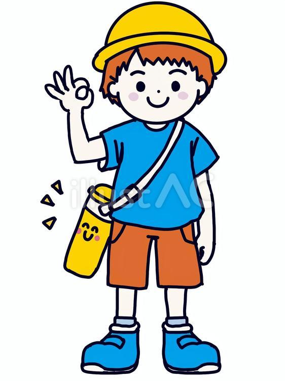 水筒を肩に斜めがけする男の子 男の子,水筒,斜めがけのイラスト素材