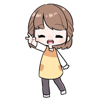 チョキの手を挙げるエプロン姿の女性 女性,主婦,仕事,職業,エプロン,保育士,人,人物,立ち絵,全身のイラスト素材