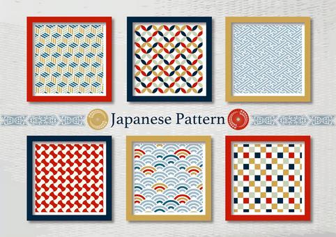 和柄パターン4 和柄,パターン,正月,亀甲網代,七宝,紗綾形,分銅繋ぎ,青海波,市松のイラスト素材