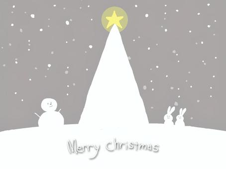雪降るクリスマス　文字あり クリスマス,ツリー,雪だるま,うさぎ,グレーのイラスト素材