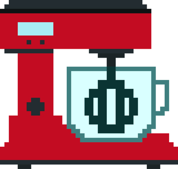 ドット絵の赤のスタンドミキサーです。 ドット絵,スタンド,ミキサー,シンプル,家電,卓上,調理,料理,キッチン,ホームベーカリーのイラスト素材
