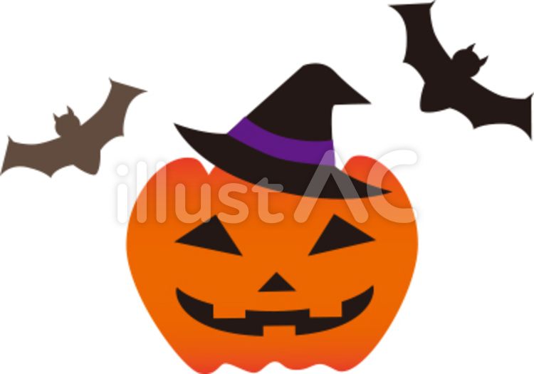 ハロウィン　素材　かぼちゃとこうもり 四季,フリー,フリー素材のイラスト素材