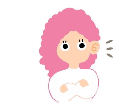 話を聞く人 人,女の子,顔,耳,聞く,オリジナル,シンプル,カーリーヘア,ピンク,可愛いのイラスト素材