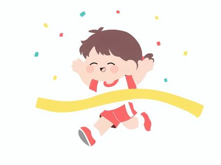 紙吹雪が舞う中ゴールする女の子 運動会,小学生,子供,リレー,女の子,児童,生徒,体育,競走,徒競走のイラスト素材