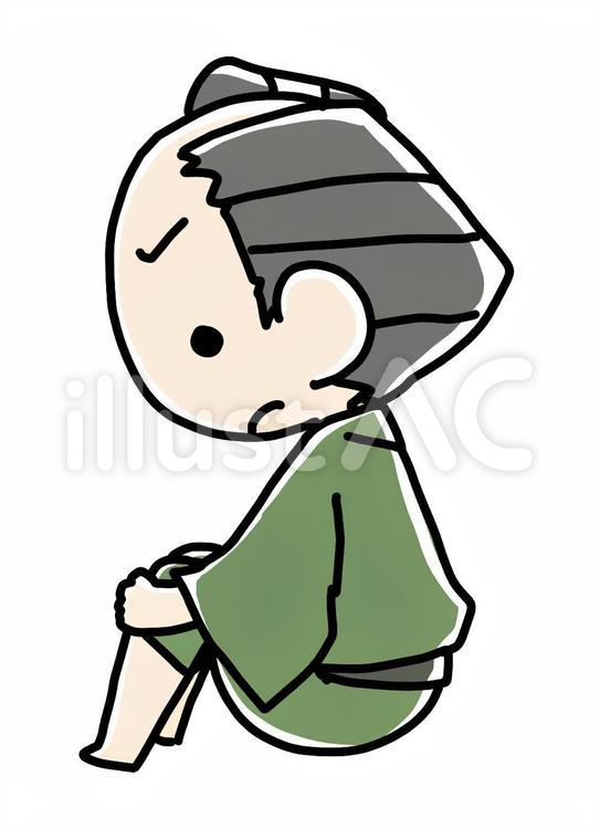怒って膝を抱える町民 町民,怒る,体育座りのイラスト素材