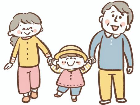 手を繋いでお散歩する祖父母と孫 敬老の日,祖父母,お散歩,シニア,孫,女の子,おじいちゃん,おばあちゃん,敬老,嬉しいのイラスト素材
