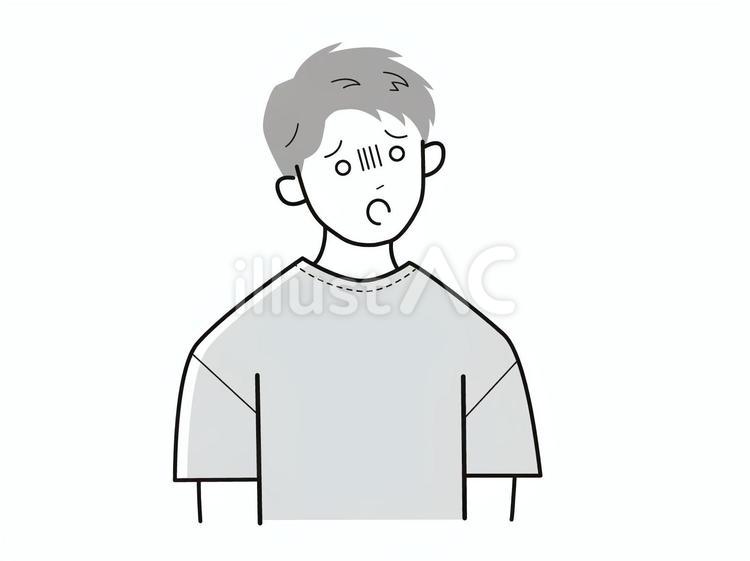 肩を落として放心する男性／白黒 上半身,半袖,放心のイラスト素材