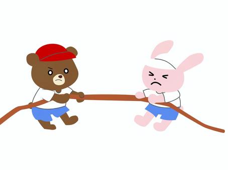 運動会（つなひき） 運動会,つなひき,くま,うさぎ,赤組,白組のイラスト素材