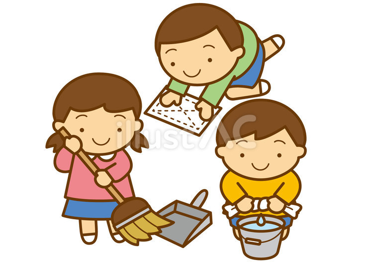 小学校掃除-4c 掃除,小学校,掃き掃除のイラスト素材