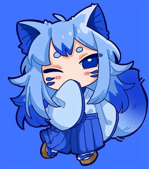 青狐の女の子 女の子,ミニキャラ,和風,矢羽柄,ウィンク,狐,青色,擬人化のイラスト素材