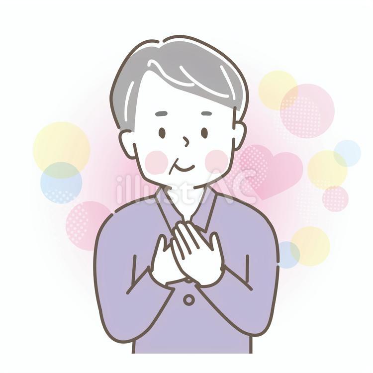 安心して胸に手を当てる笑顔のシニア男性 シニア,男性,安心のイラスト素材