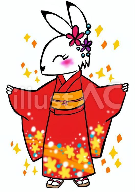 着物姿のウサギさん ウサギ,兎,動物のイラスト素材
