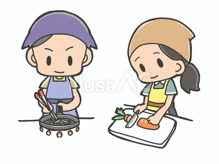 調理実習 小学生,こどもたち,料理のイラスト素材