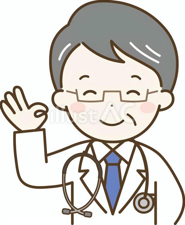 オッケーのポーズをする笑顔の中年男性医師 医師,医者,男性のイラスト素材