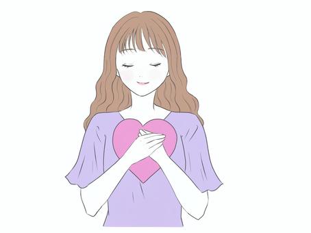 ハートを胸に抱く女性 ハート,愛,恋,愛情,安心,微笑む,女性,信頼,一安心,大丈夫のイラスト素材
