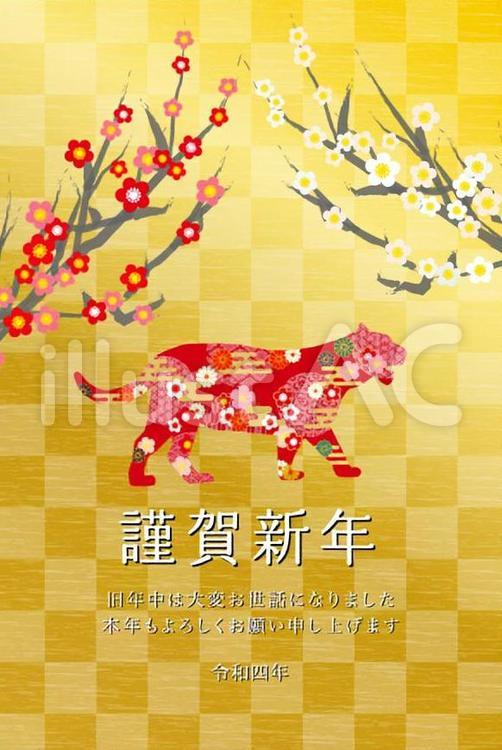 2022年寅年年賀状-和柄寅賀詞付き 寅,寅年,虎のイラスト素材