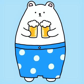 夏の海のシロクマ　ビール 夏,白熊,海,プール,浜辺,夏休み,ビール,7月,8月,海パンのイラスト素材