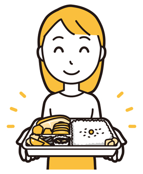  ロングヘア女性(黄)-081-バスト 弁当,女性,女の子,人物,かわいい,お弁当,お弁当箱,食事,昼食,おいしいのイラスト素材