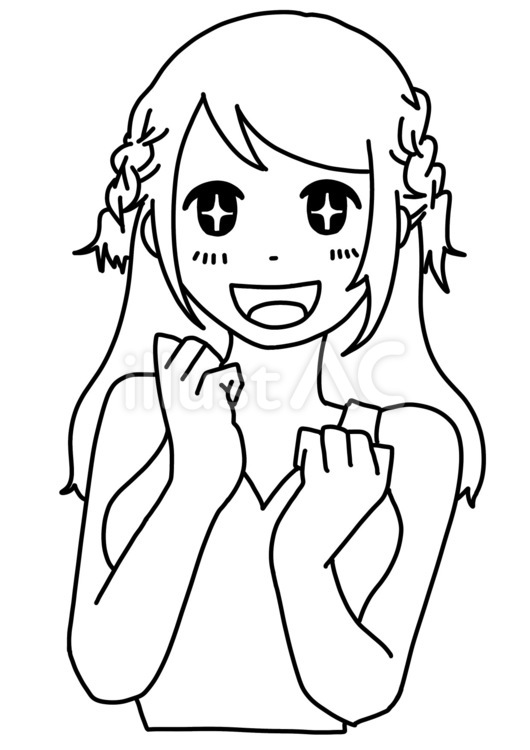 目を輝かせるキャバ嬢ちゃん　線画 キャバ嬢,キラキラ,目のイラスト素材