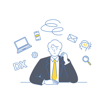 デジタル業務に悩む男性ビジネスマン デジタル業務に悩む男性ビジネスマン 人物,ビジネス,男性,社員,it,ai,dx,デジタル,悩み,不安のイラスト素材