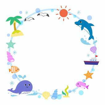 イルカとクジラの夏の海のフレーム1正方形 イルカとクジラの夏の海のフレーム1正方形 フレーム,夏,海のイラスト素材