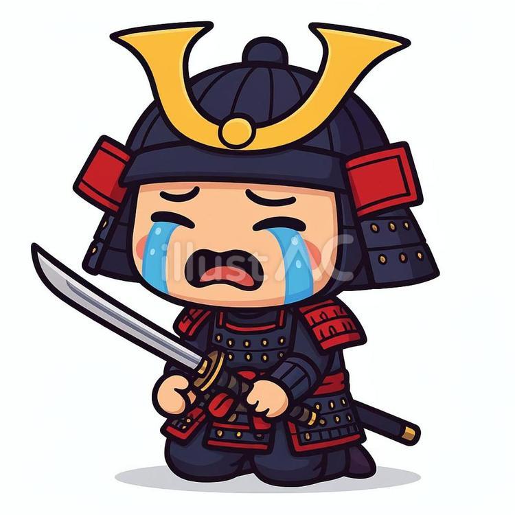 デフォルメの武者（武者くん）泣く 泣く,ゆるキャラ,武将のイラスト素材