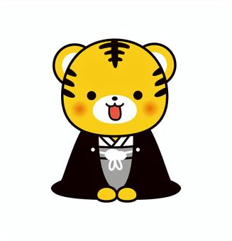 Seiza greeting tiger in hakama, , JPG, PNG and AI