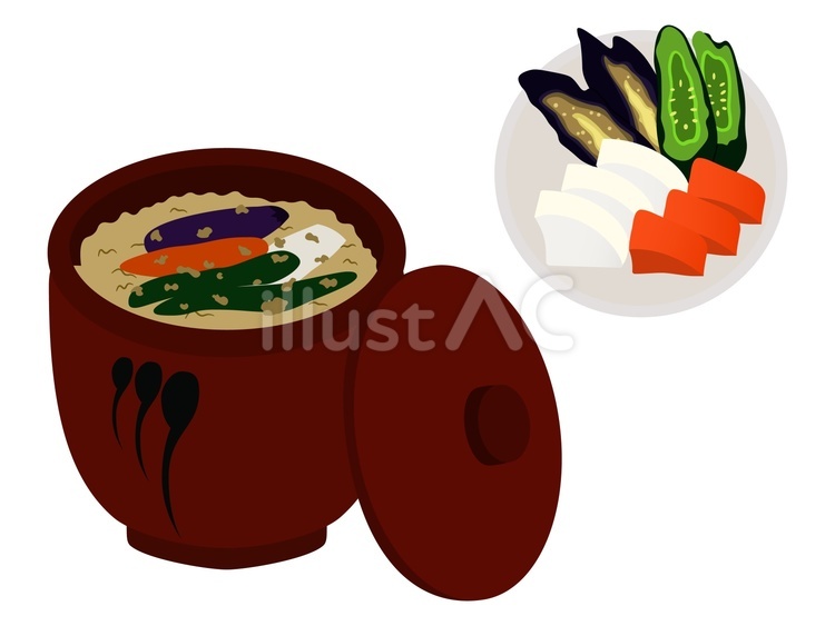 ぬか床とぬか漬けのセット（主線なし） ぬか漬け,漬物,ぬか床のイラスト素材