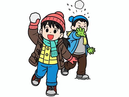 雪合戦です 雪合戦,冬,子供,笑顔,ウィンター,元気,ニット帽,手袋,冬服,マフラーのイラスト素材