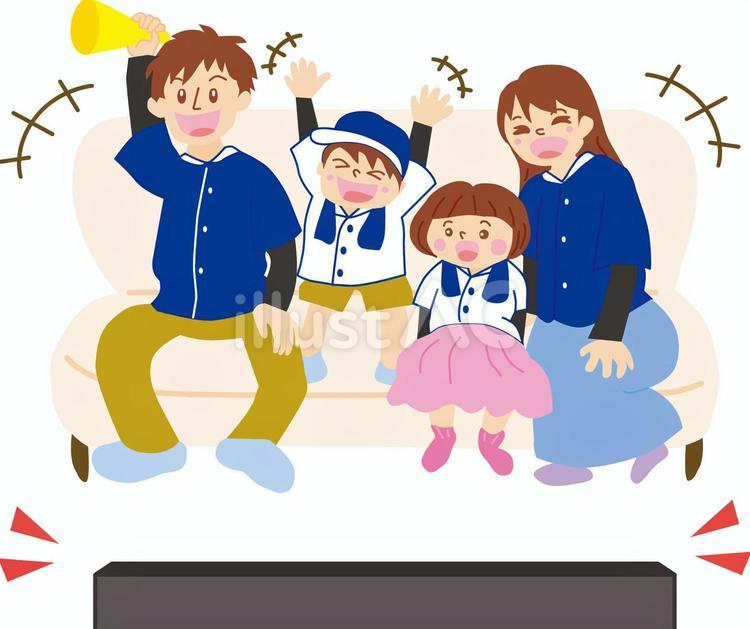 家族でテレビ観戦 家族,団らん,応援のイラスト素材