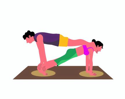 ヨガ 0140 ヨガ,カップル,ポーズ,エクササイズ,プランク,バランス,フィットネス,女性,男性,スポーツのイラスト素材