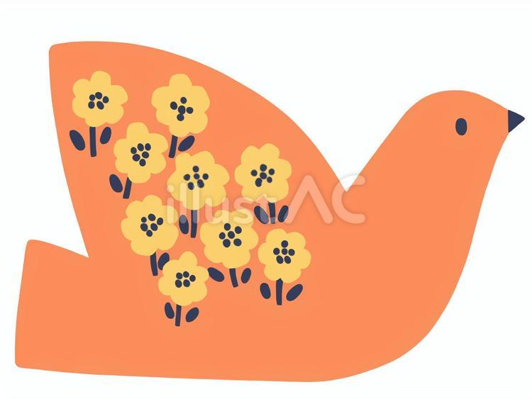 黄色い花模様の鳥 鳥,イラスト,かわいいのイラスト素材