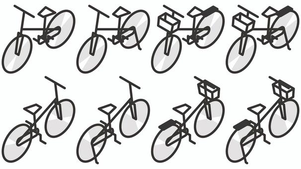 シンプル自転車セット　アイソメ図 自転車,アイソメトリック,アイソメ図,サイクリング,駐輪,シンプル,線画,セット,乗り物,等角投影図のイラスト素材