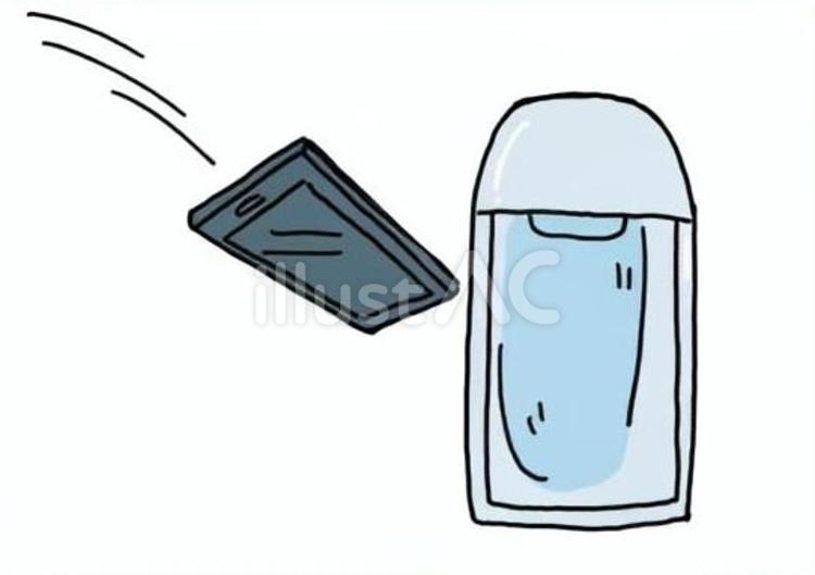 和式トイレに落ちていくスマホ・俯瞰 トイレ,スマホ,落下のイラスト素材
