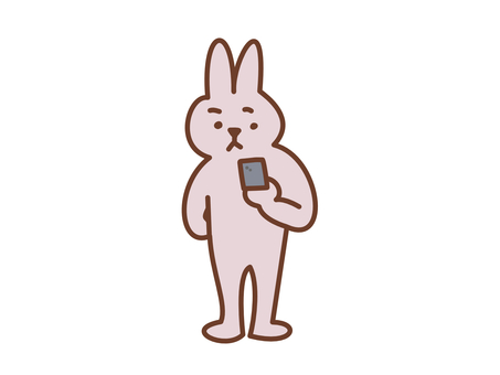 足を閉じてスマホを見るウサギのキャラクタ うさぎ,ウサギ,キャラクター,スマホ,スマートフォン,スマフォ,見る,暇,挿絵,生活のイラスト素材