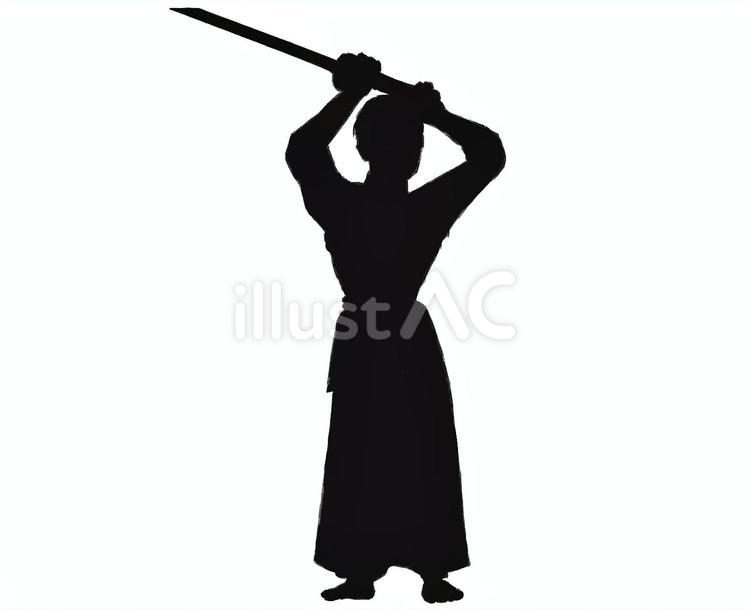 上段の構え(シルエット) 昇級審査,シルエット,剣道男子のイラスト素材