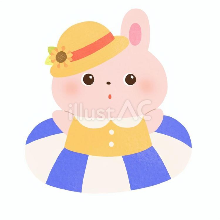 うさぎと浮き輪 浮き輪,うさぎ,麦わら帽子のイラスト素材