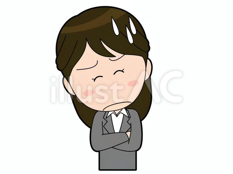 悩むスーツを着た女性会社員_019 悩む,悩ましい,悩み事のイラスト素材