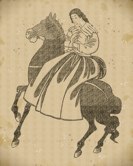 馬の乗る異国人　ビンテージ風 浮世絵,日本,和風,和柄,洋服,ドレス,外国人,異国人,馬,乗馬のイラスト素材