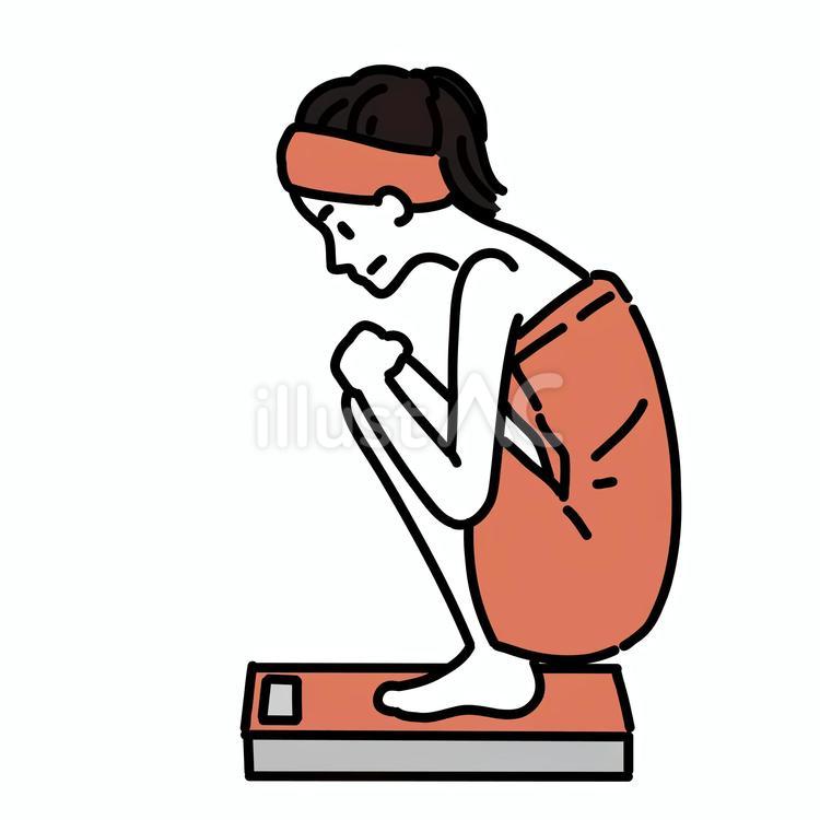 体重計の上で座りこむ女性 女性,全身,真顔のイラスト素材