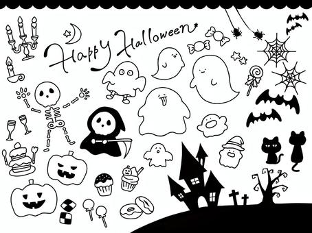 ハロウィン素材セット_白黒