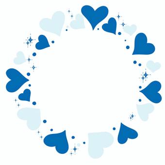 ハートのかわいい丸いフレーム　手描き ハート,かわいい,青色,水色,円,丸い,リング,枠,フレーム,愛のイラスト素材