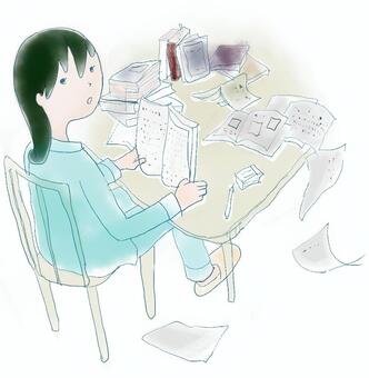 寝る前 人物,パジャマ,女性,勉強,本,読書のイラスト素材