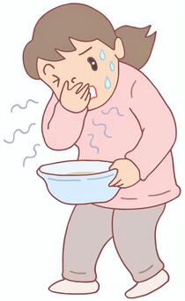 吐き気・嘔吐 吐き気,嘔吐,不快感,悪心,むかつき,女性,体調不良,病気,人物,イラストのイラスト素材