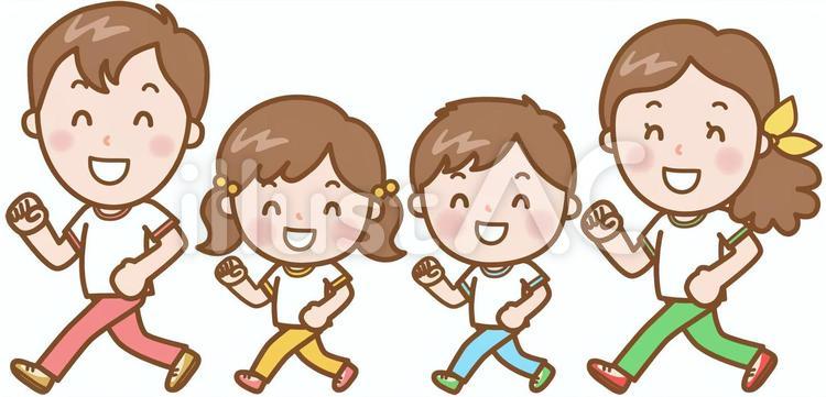 ウォーキング：家族（半袖） 運動,スポーツ,ウォーキングのイラスト素材